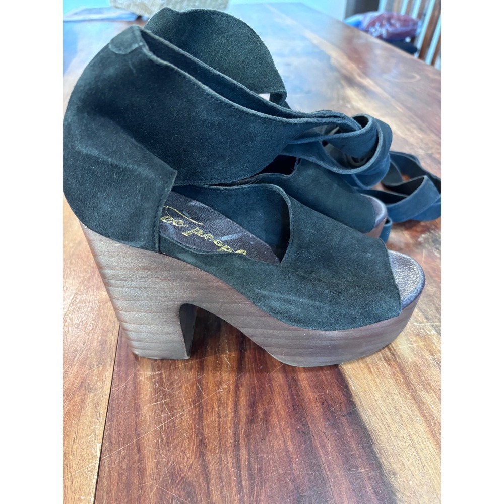 FREE PEOPLE platform sandals women size 36 black suede lace up wood block heel